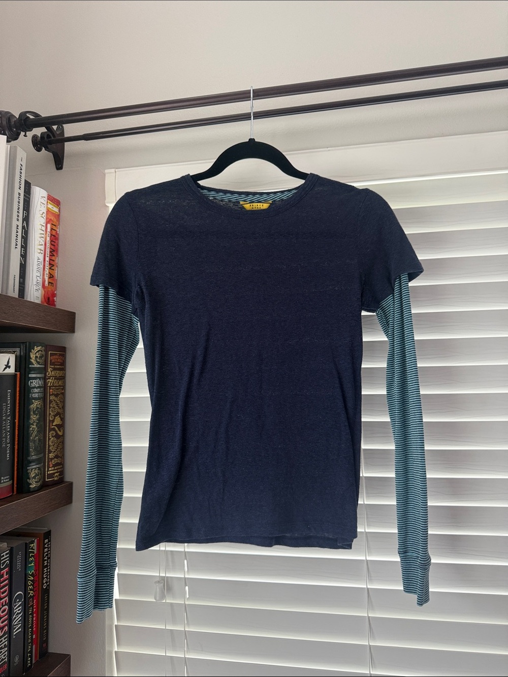 PRINCE & FOX Layered Navy and Light Blue Stripe Long-Sleeve Womens Shirt